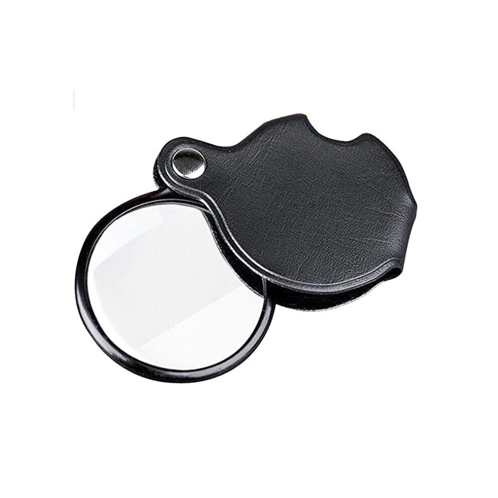 Handheld 8X Mini Pocket Magnifier with Leather Case Foldable Magnifying Glass Reading Monocle for Seniors Children Reading