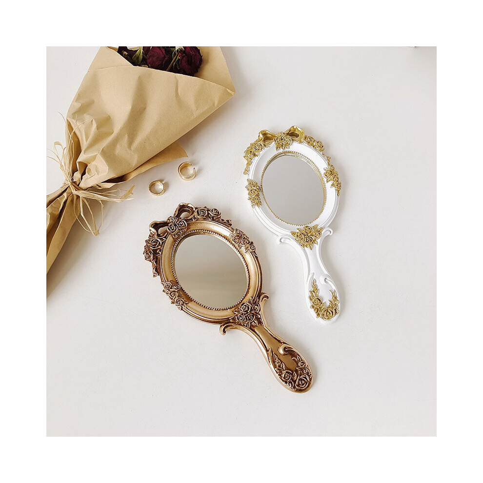Handle Mirror Holding Hand-held Mirror Oval Hotel Taking Photos Antique Baroque Golden Resin Mirror Home Decor