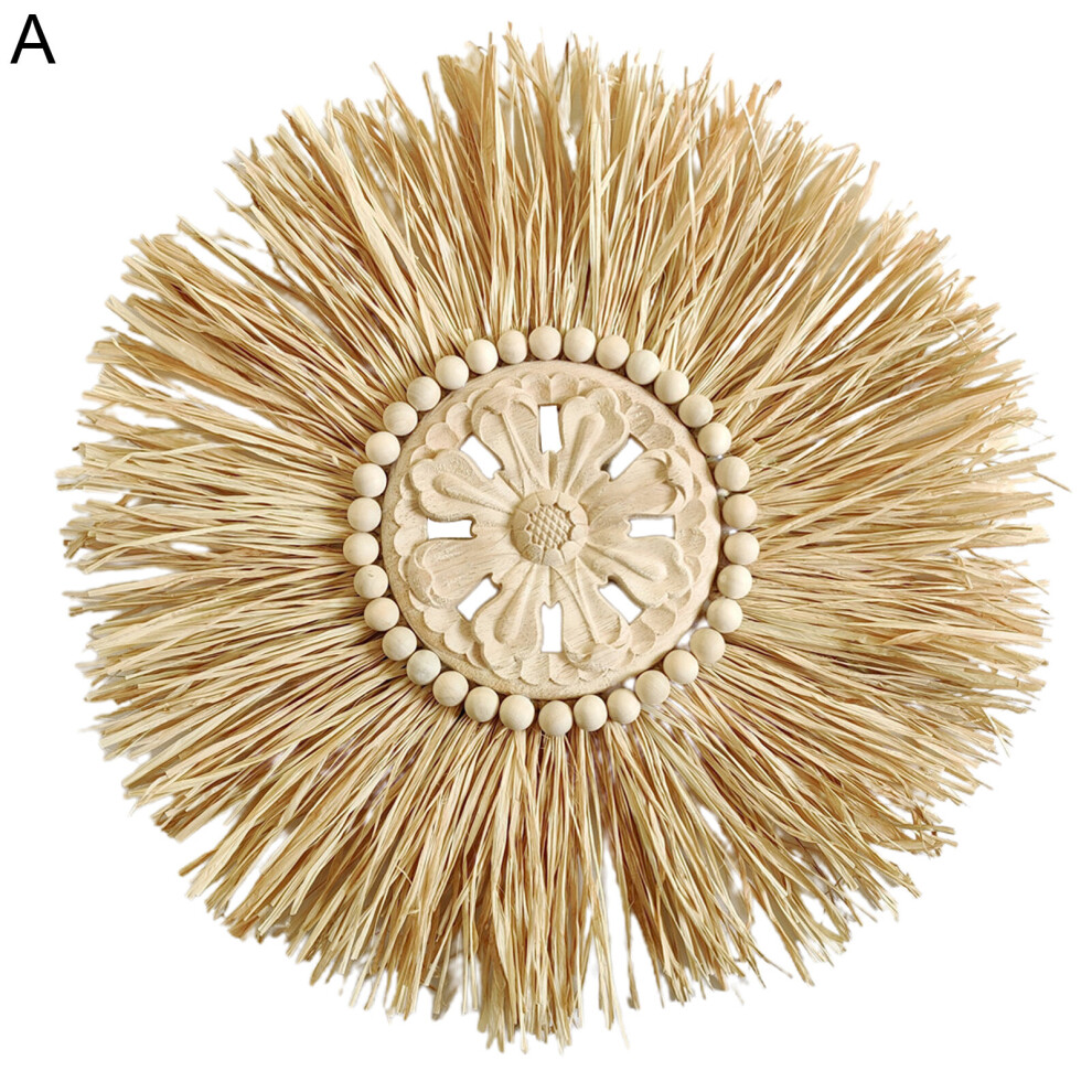 Hanging Mirror Raffia Moroccan Wood Beads Acrylic Multifunctional Decorative Decorations Bedroom Decorative Wall Mirror
