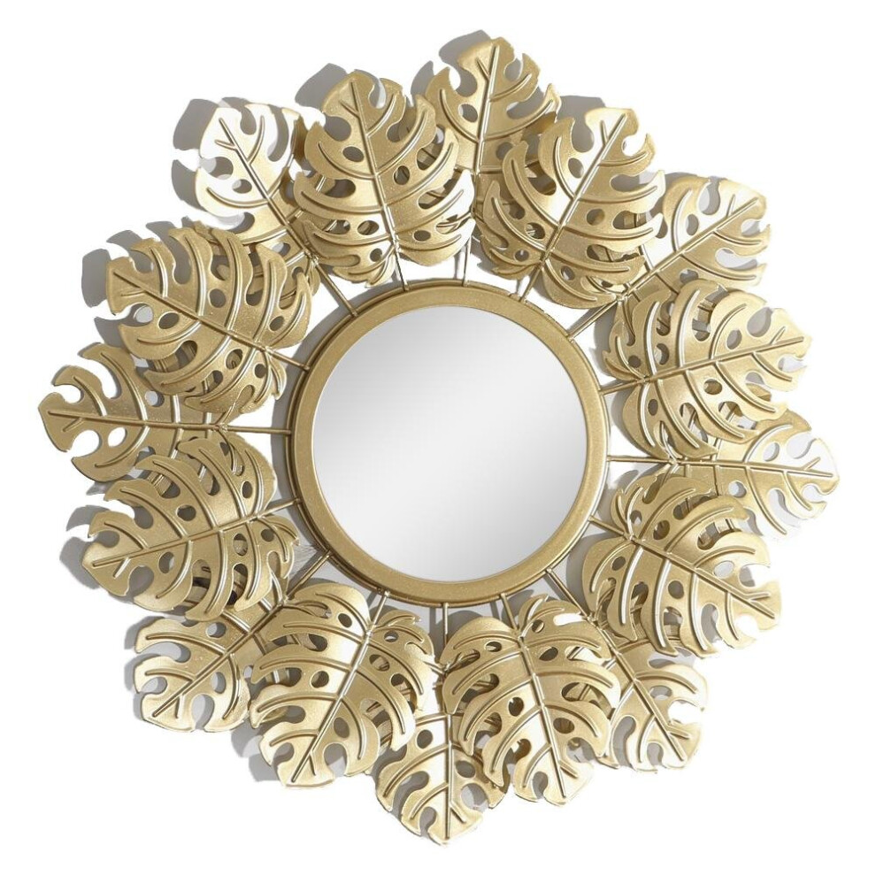 Hanging Wall Mirror Iron Frame Round Decorative Wall Mirror Golden Leaf Wall Mirror For Living Room Bedroom Office Home Decor
