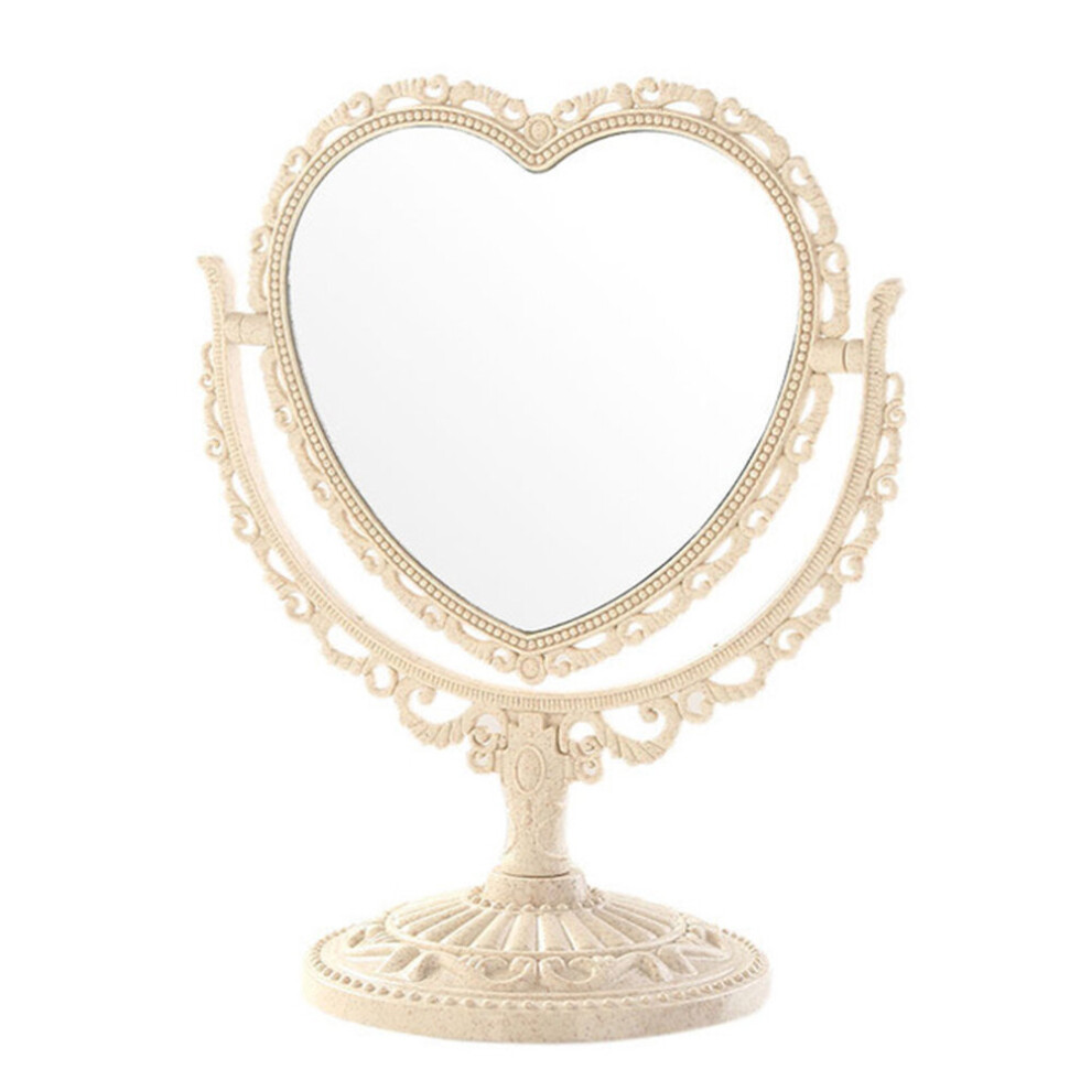 Heart Shaped Makeup Mirror Vintage European Style Acrylic Single Side Makeup Mirror 360 Degree Swivel Desktop Makeup Tools
