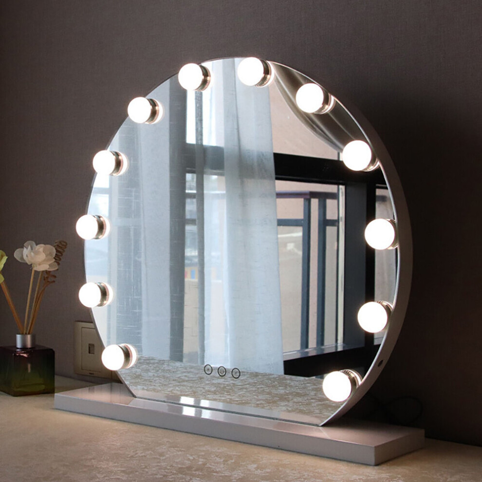 Hollywood Semicircle Tabletop Make Up Mirror with Light Dimmable LED Bulbs