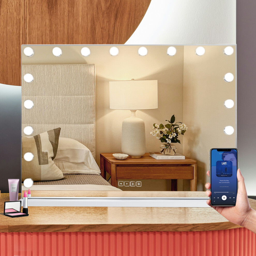Hollywood Vanity Mirror with Bluetooth 18 Dimmable LED Bulbs 80x58cm
