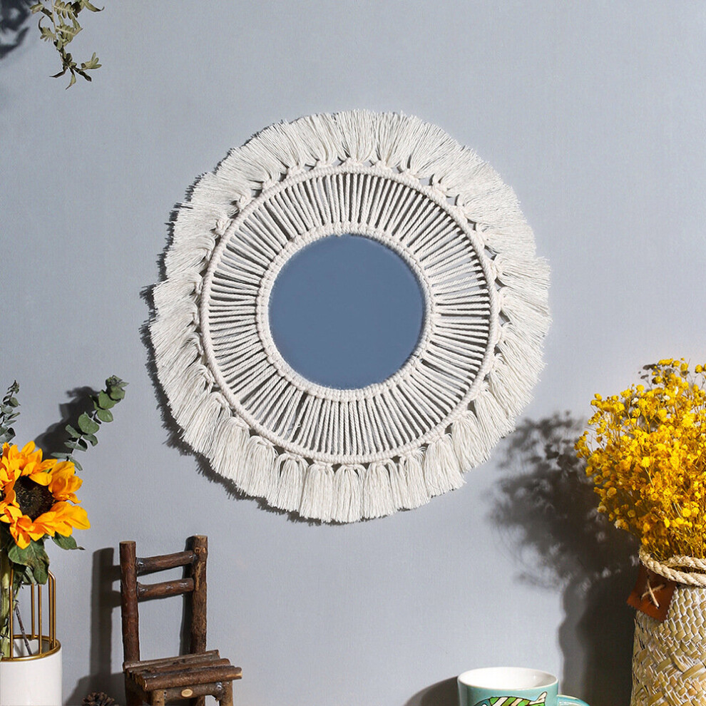 Home Decor Macrame Mirror Tapestry Makeup Mirror Compact Weave Decoration Home Bedroom Decorative Mirrors Wall-mounted