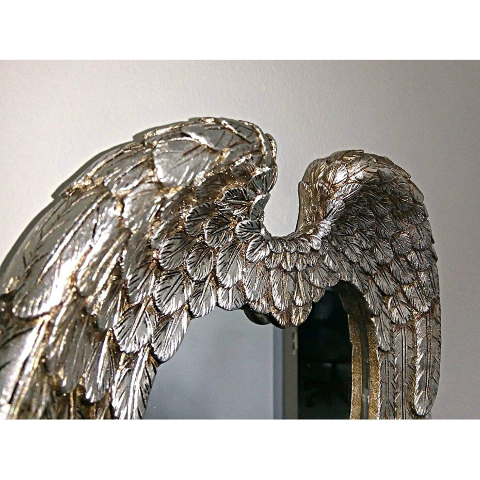 Homezone Vintage Retro Shabby Chic Style Small Heart Shaped Angel Wing Wall Mirrors Angel Wings Heart Shaped Feathered Rounded Wall Decor Wall Mountab - Image 2