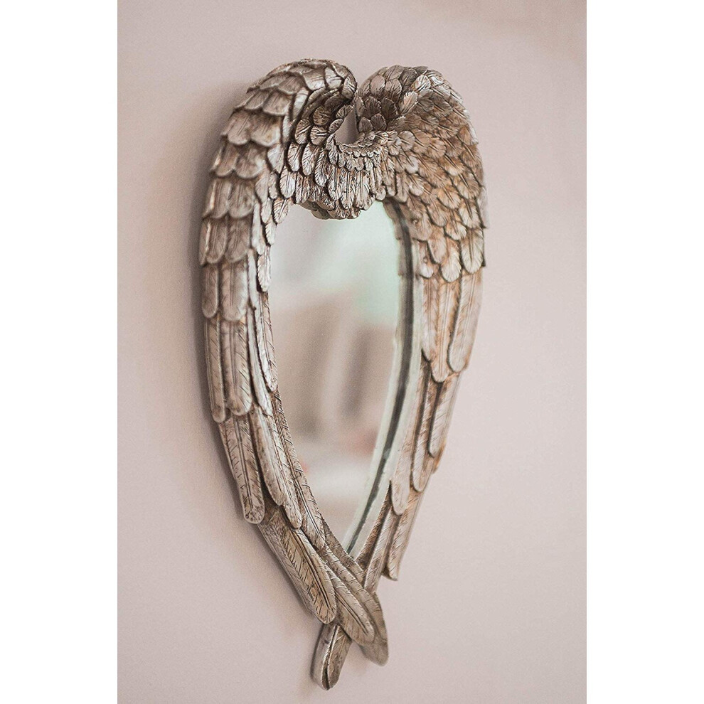Homezone Vintage Retro Shabby Chic Style Small Heart Shaped Angel Wing Wall Mirrors Angel Wings Heart Shaped Feathered Rounded Wall Decor Wall Mountab