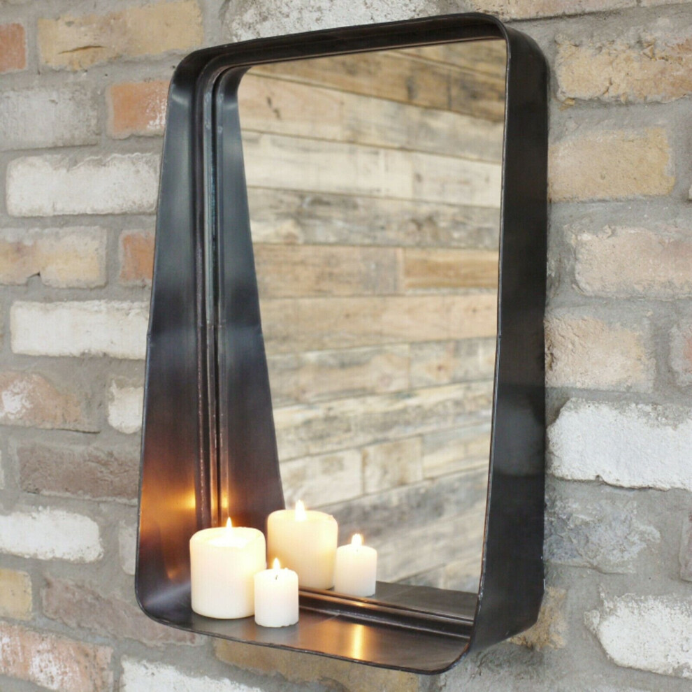 Industrial Metal Wall Mirror & Shelf