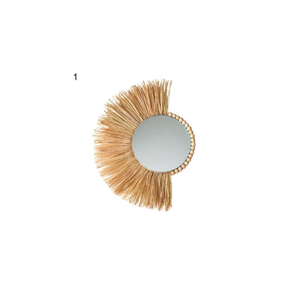 Innovative Rattan Hanging Mirror Straw Moroccan Wood Art Multi-Function Acrylic Decorative Ornament for Bedroom