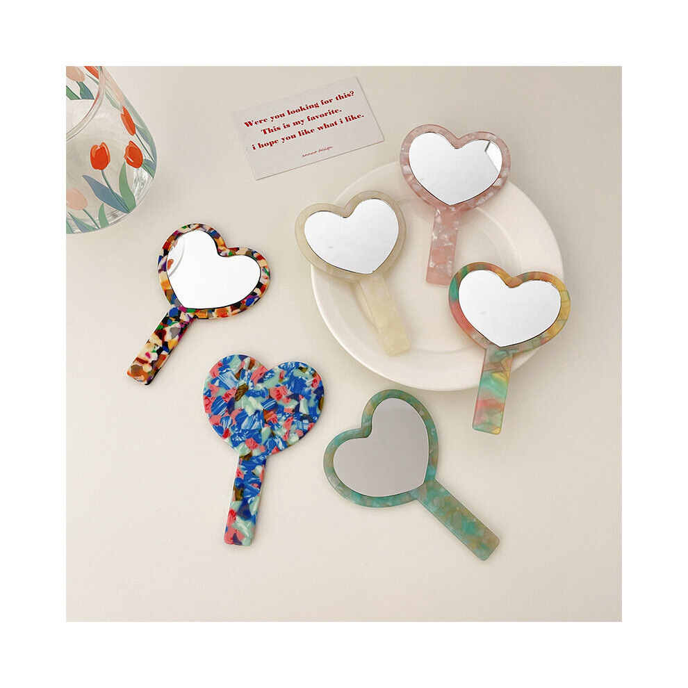 Ins Decorative Mirror Girls Vintage Handbag Small Makeup Heart Tortoise Acetate Daily Makeup Mirror - Image 2