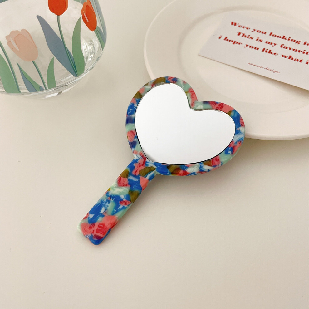 Ins Decorative Mirror Girls Vintage Handbag Small Makeup Heart Tortoise Acetate Daily Makeup Mirror - Image 5
