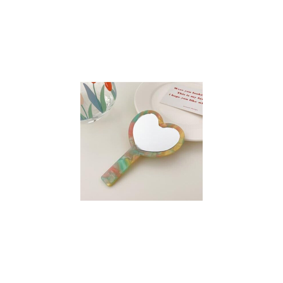 Ins Decorative Mirror Girls Vintage Handbag Small Makeup Heart Tortoise Acetate Daily Makeup Mirror