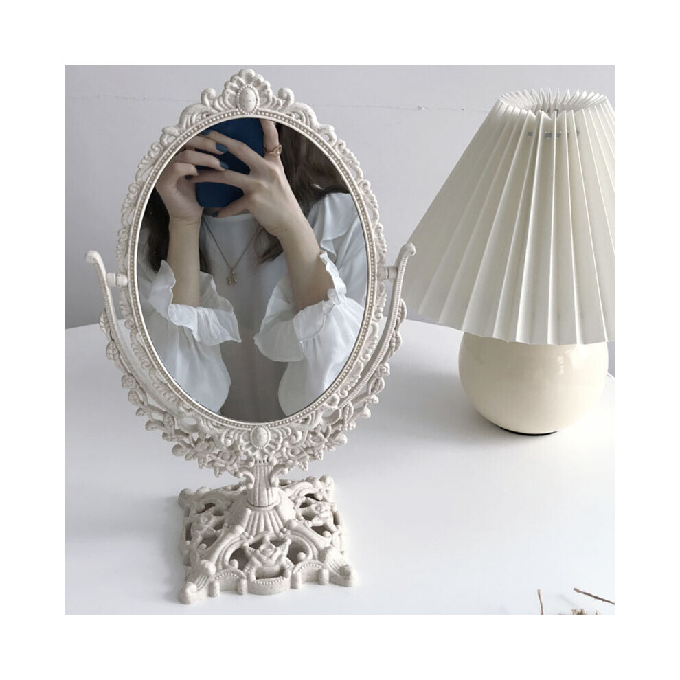 Ins French Retro Carving Flipped Homestay Dormitory Decorated Desktop European Art Makeup Mirror 0.37kg
