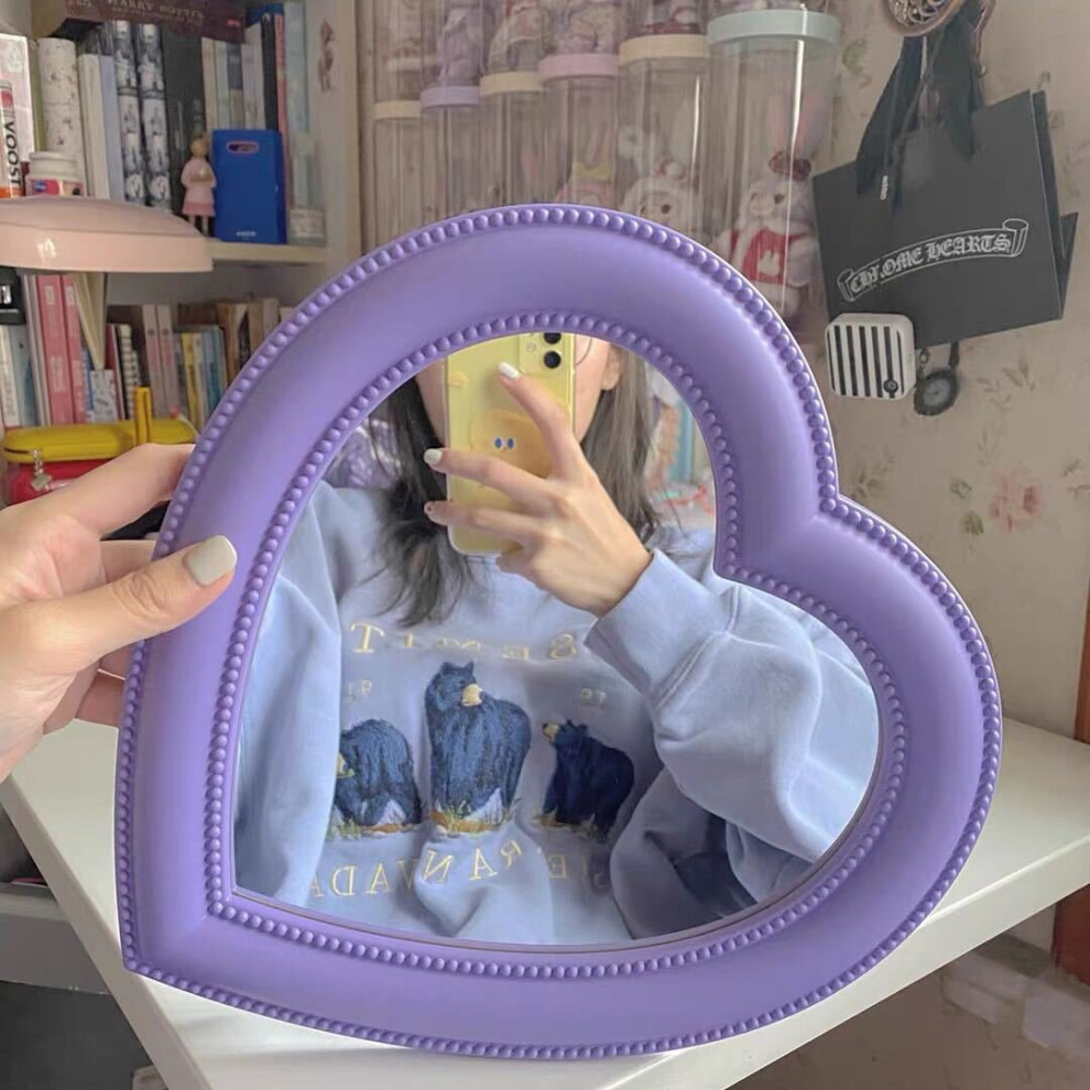 Ins Love Heart Cosmetic Mirror Wall Hanging Dormitory Dressing Mirror Pink Living Room Decorative Mirrors