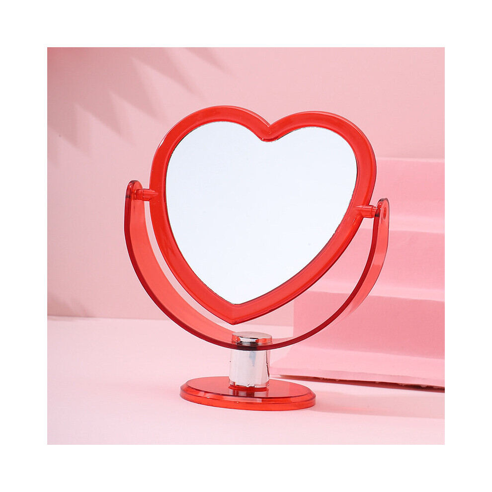 INS Style Heart Shaped Cosmetic Mirror Acrylic Transparent Base Makeup Mirror Double Side Home Bedroom Desktop Mirror