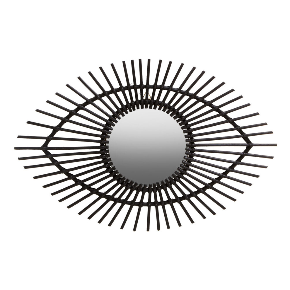 Interiors by Premier Black Natural Rattan Eye Shapped Wall Mirror, Rattan Frame Large Wall Mirror, Unique Wooden Frame Mirror