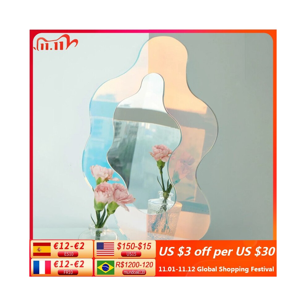 Irregular Flower Mirror Acrylic Makeup Mirror Wall Hanging Decorative Mirror for Dormitory Bedroom Desktop Ornament tray - Image 2
