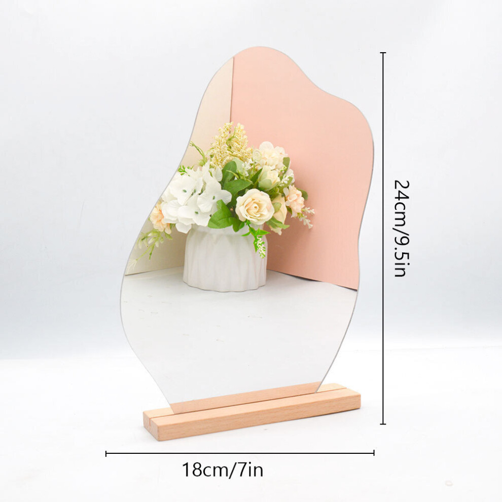 Irregular Mirror Home Desktop Makeup Mirror Acrylic Decoration Standing Mirror Wooden Base Cosmetic Beauty Tools