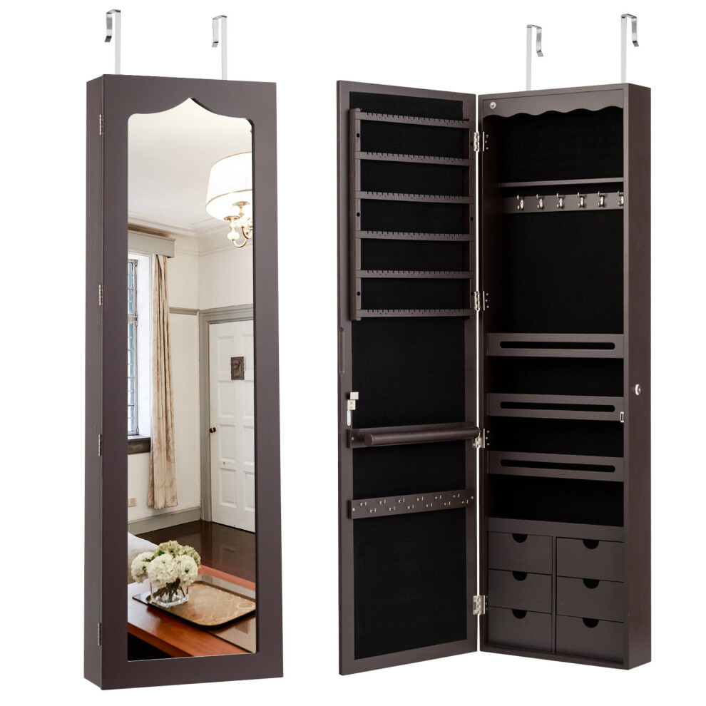 Jewelry Cabinet Armoire w/ Full-Length Mirror 5 LED Lights & Drawers