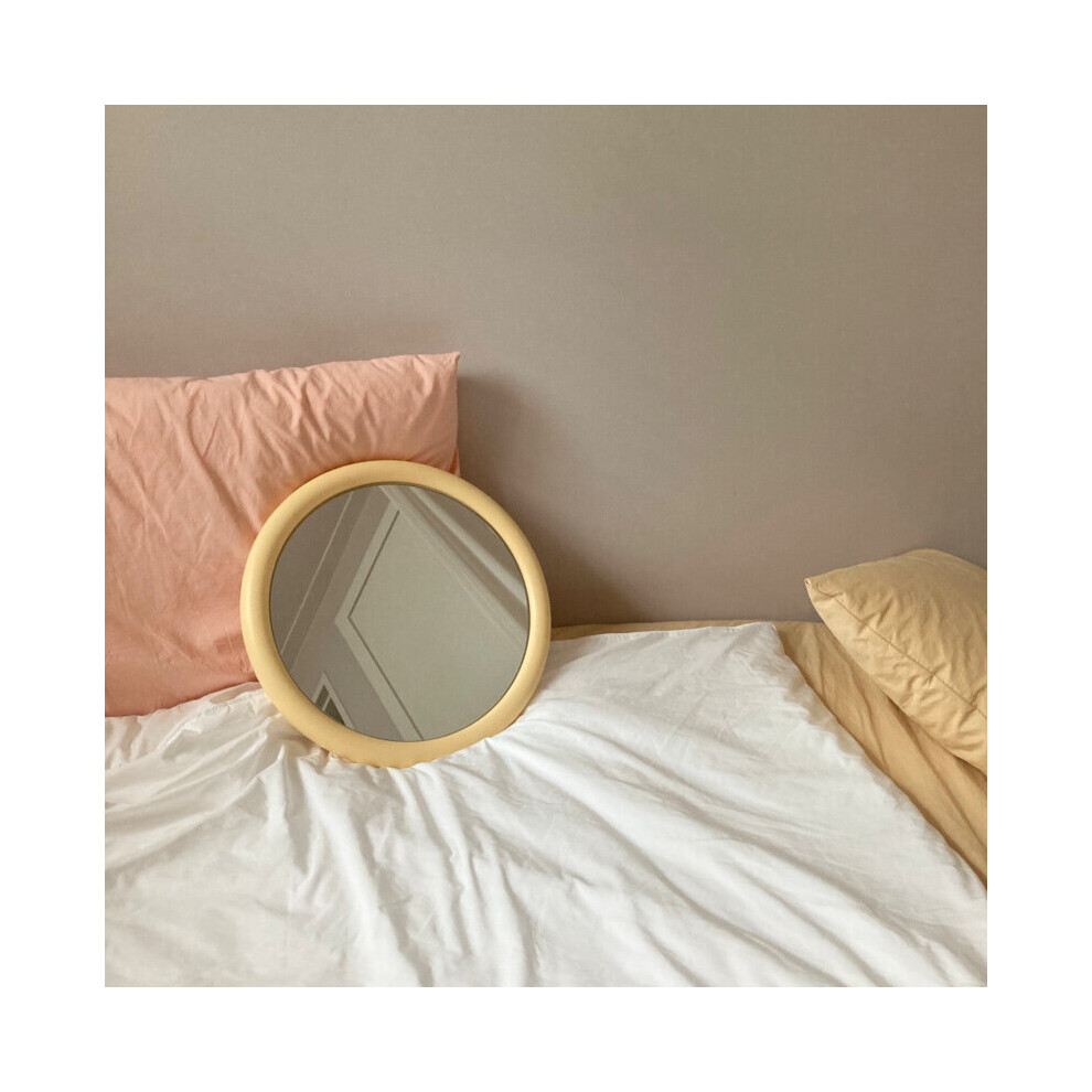 JOYLOVE Nordic Style Round Makeup Mirror Vintage Natural Wood Frame Desktop Dressing Make Up Mirror Table Room Decoration Photo