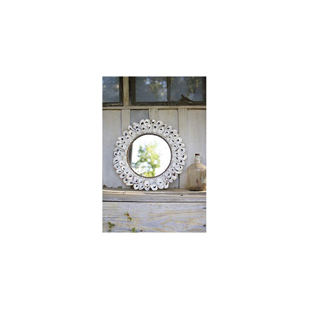 KALALOU Large Round Oyster Shell Mirror, One Size, Cream