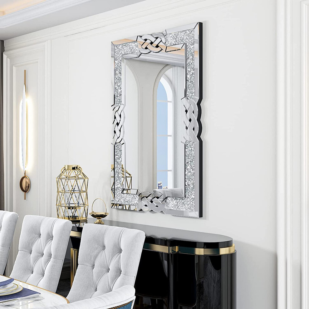 (L(100x700mm)) Decorative Mirror Wall-Mounted with Diamond