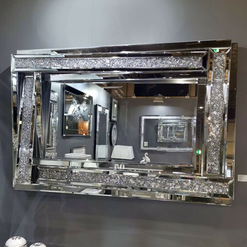 Large 3D Shaped Crushed Diamond Filled Wall Mirror 120cm