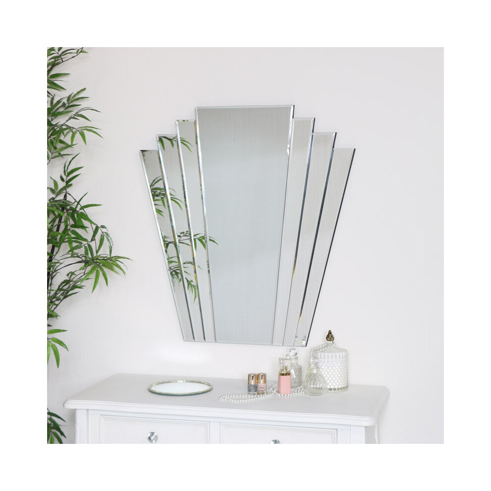 Large Art Deco Fan Frameless Wall Mirror