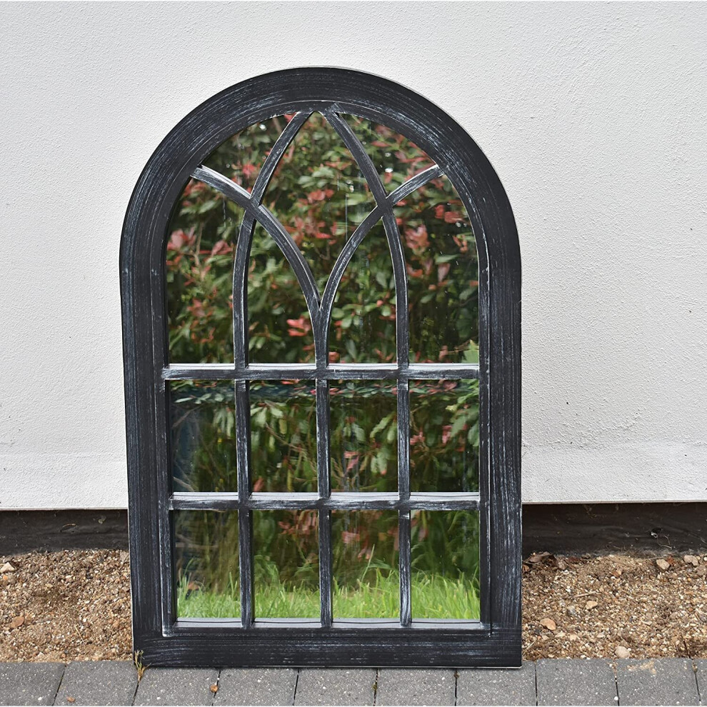 Large Black Rustic Window Soho Style Mirror Hallway Vanity 92x62cm