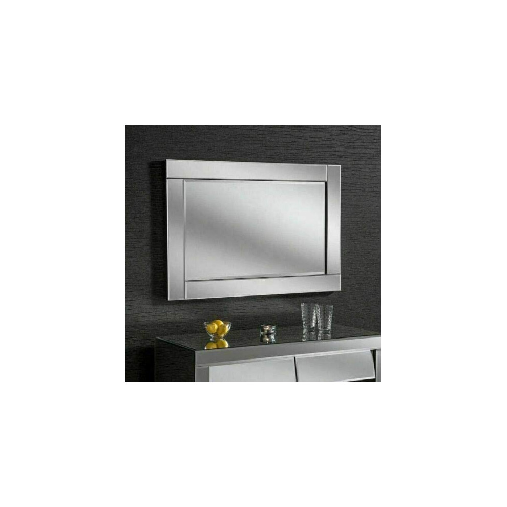 Large Chloe Silver Glass Frame Rectangle Bevelled Modern Wall Mirror 90x60cm Decor mirror Gift