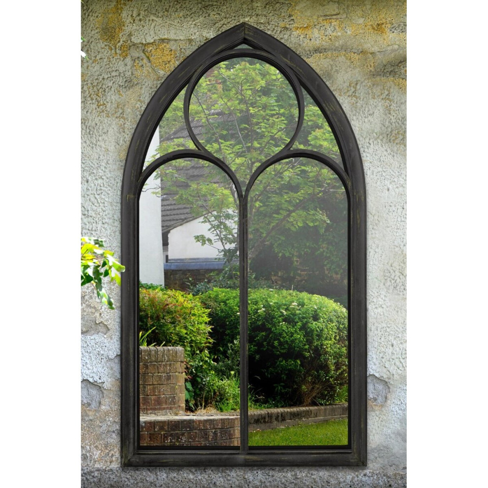 Large Garden Wall Mirror Black Rustic Garden Outdoor 3ft8 x 2ft 112cm x 61cm