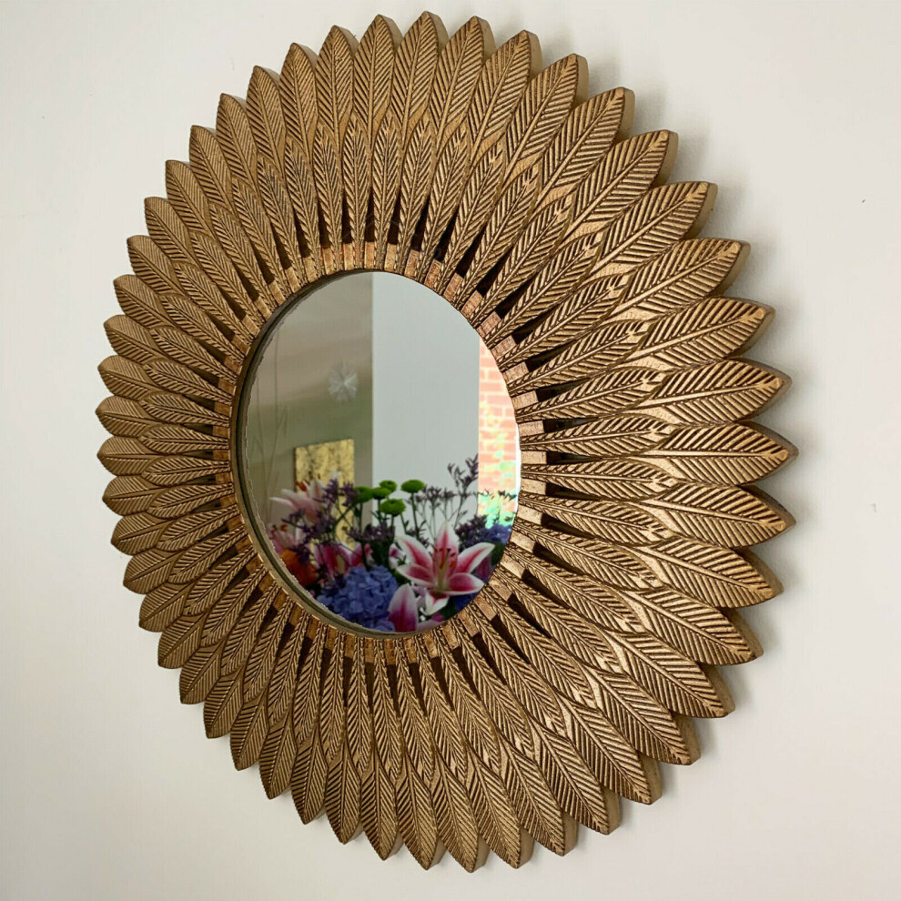 Large Gold Feathered Vintage 50X50 Wall Mirror Trend