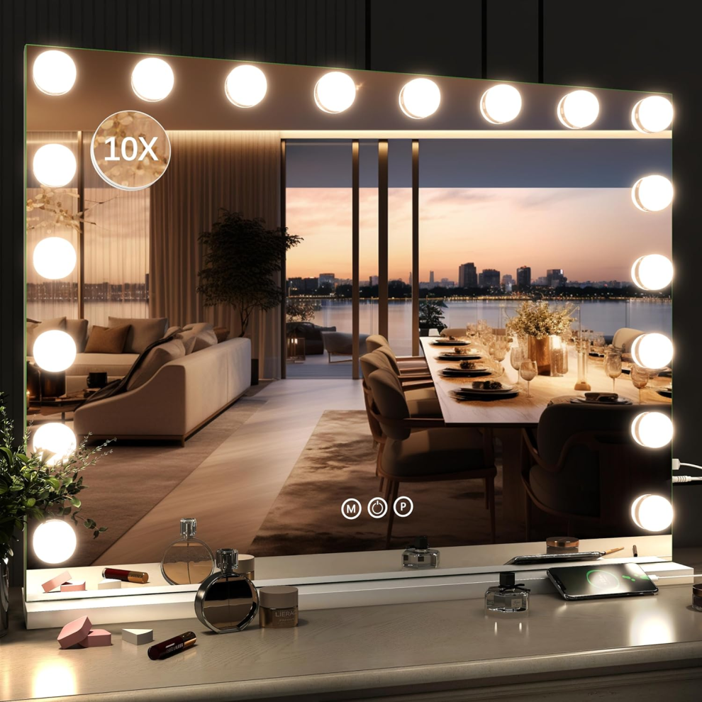 Large Hollywood Make-up Mirror 18 Bulb Lighting w/USB Charging 80*62cm