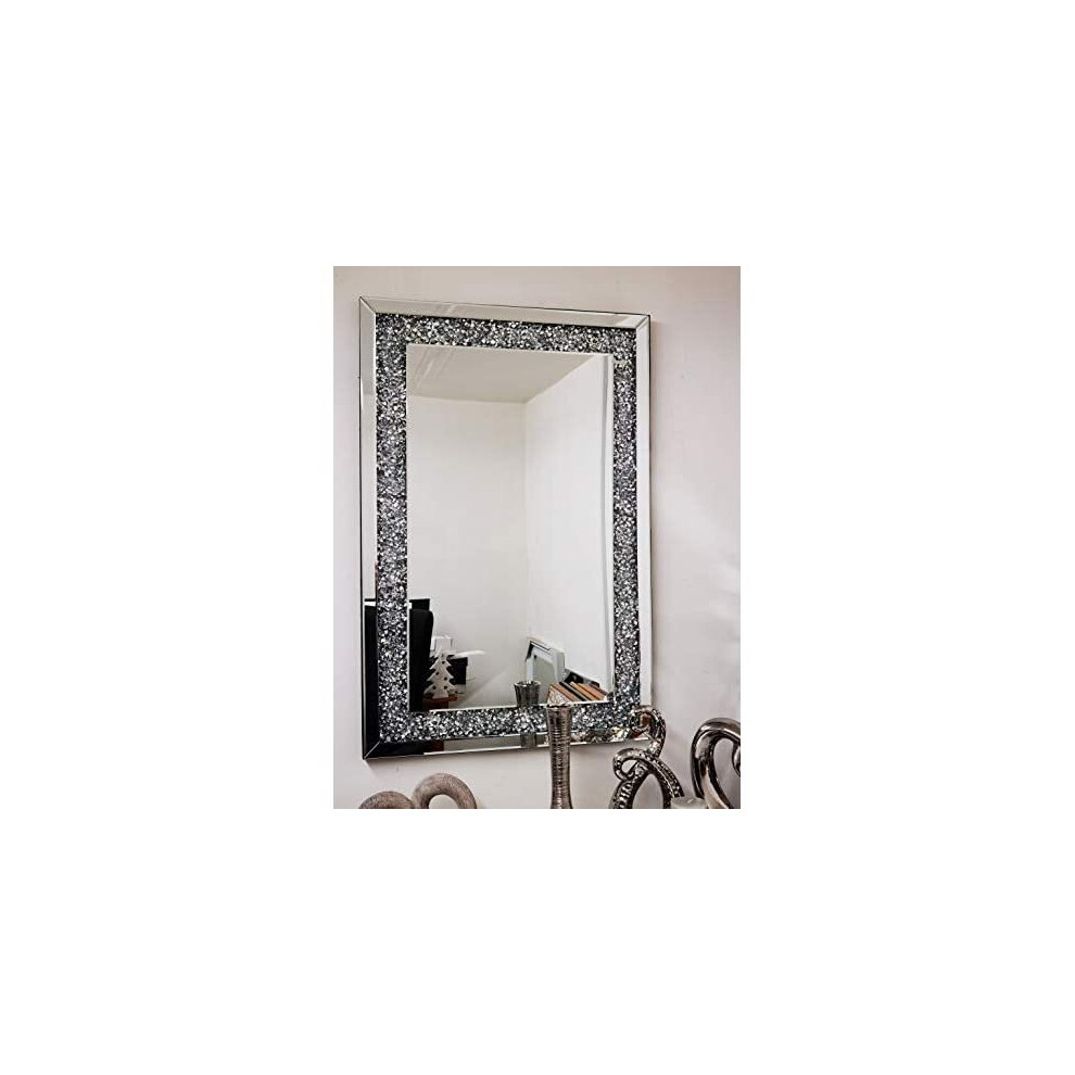 Large Jewel Wall Mirror Loose Diamante New Crystal Square Decor Mirror Gift 90Cm X 60Cm