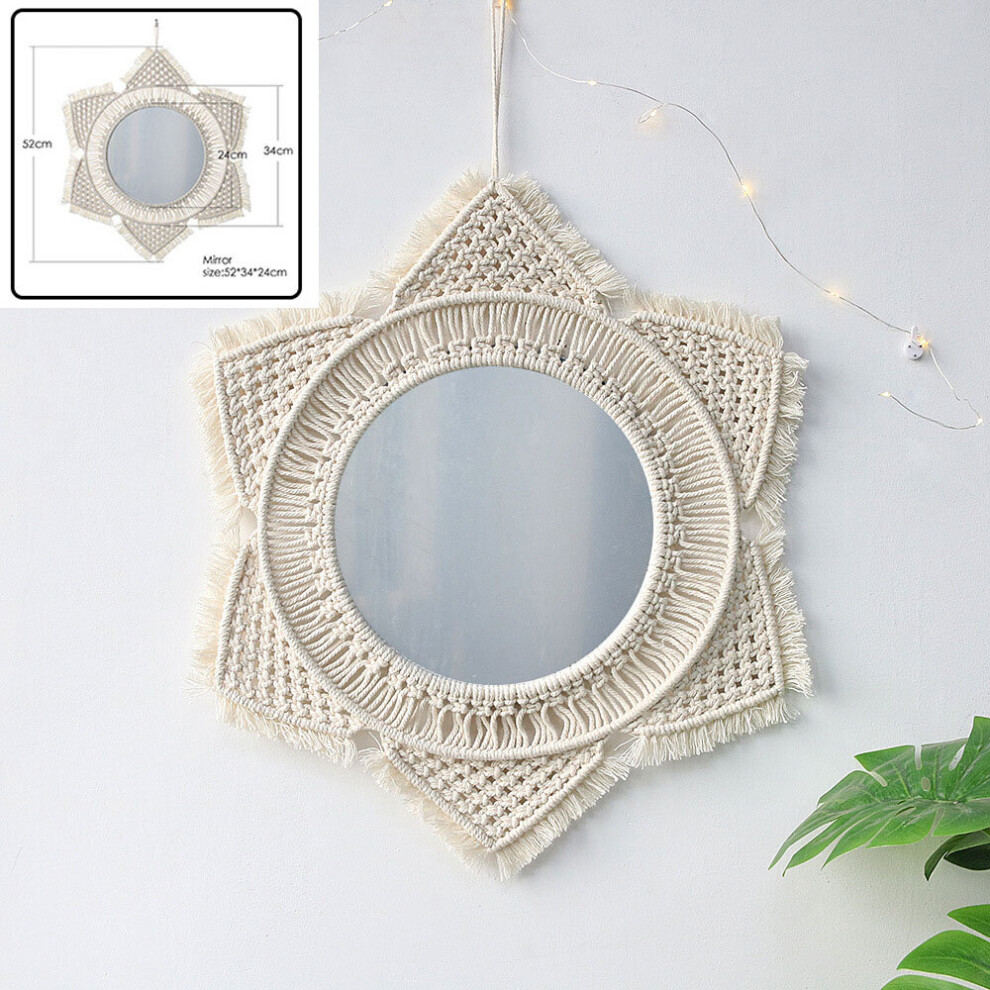 Large Macrame Cotton Thread Mirror Wall Hanging Bohemian Hand Tapestry Nursery Living Room Bedroom Gift