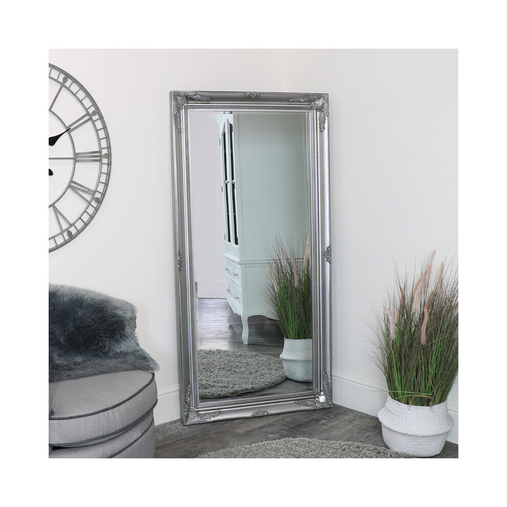 Large Ornate Silver Wall / Floor / Leaner Mirror 158cm x 78cm