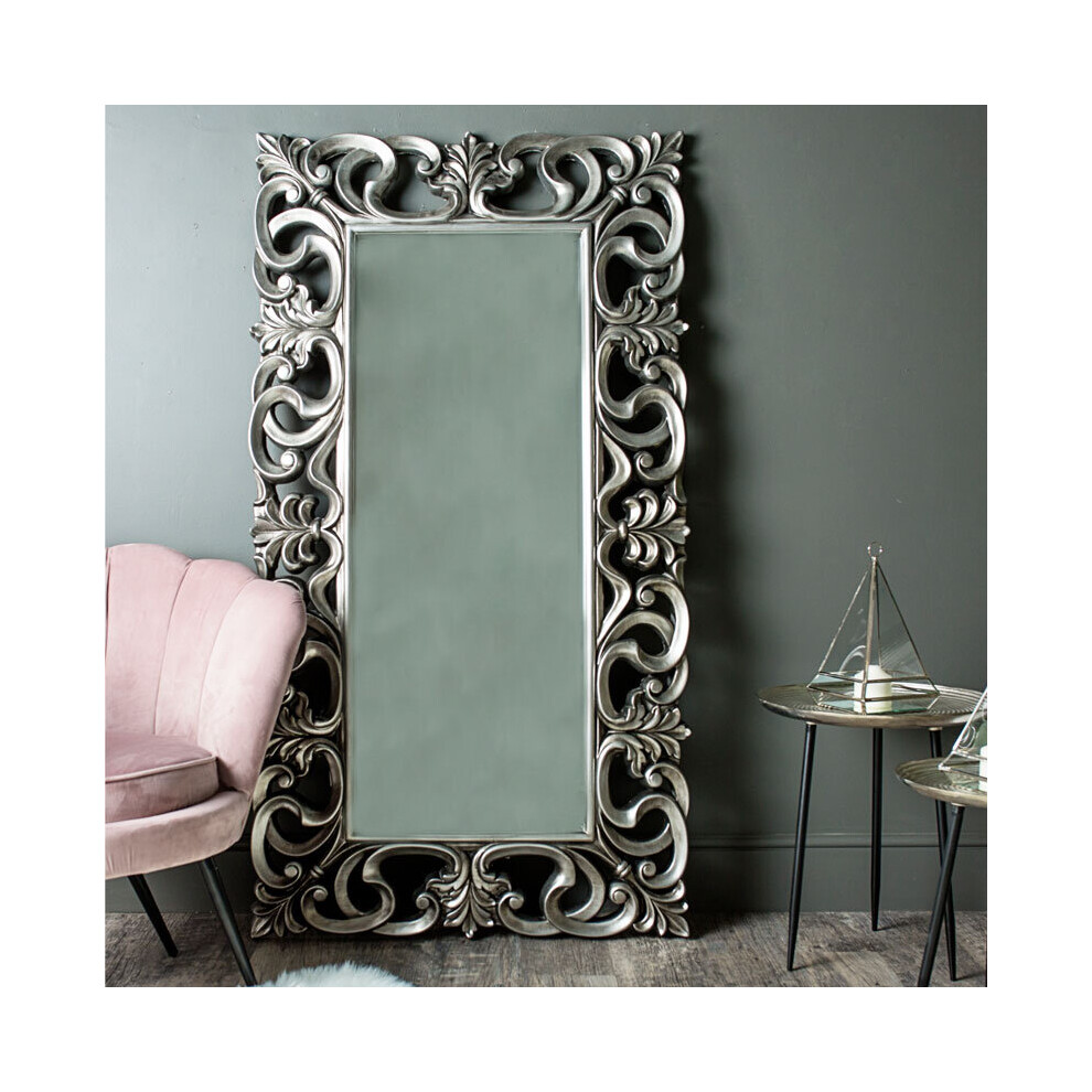 Large Ornate Silver Wall / Floor Mirror 90cm x 168cm