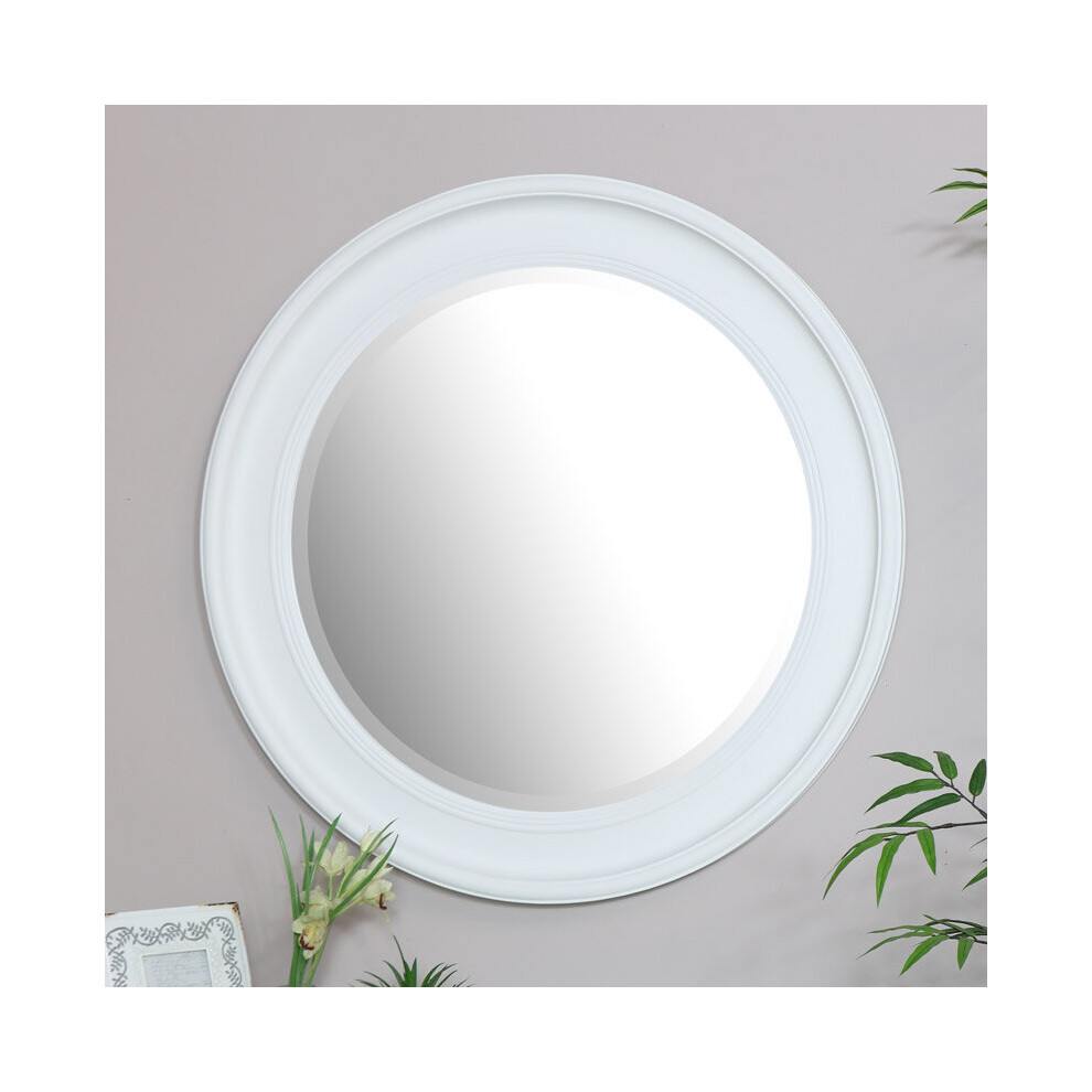Large Round Vintage White Wall Mirror 80cm x 80cm