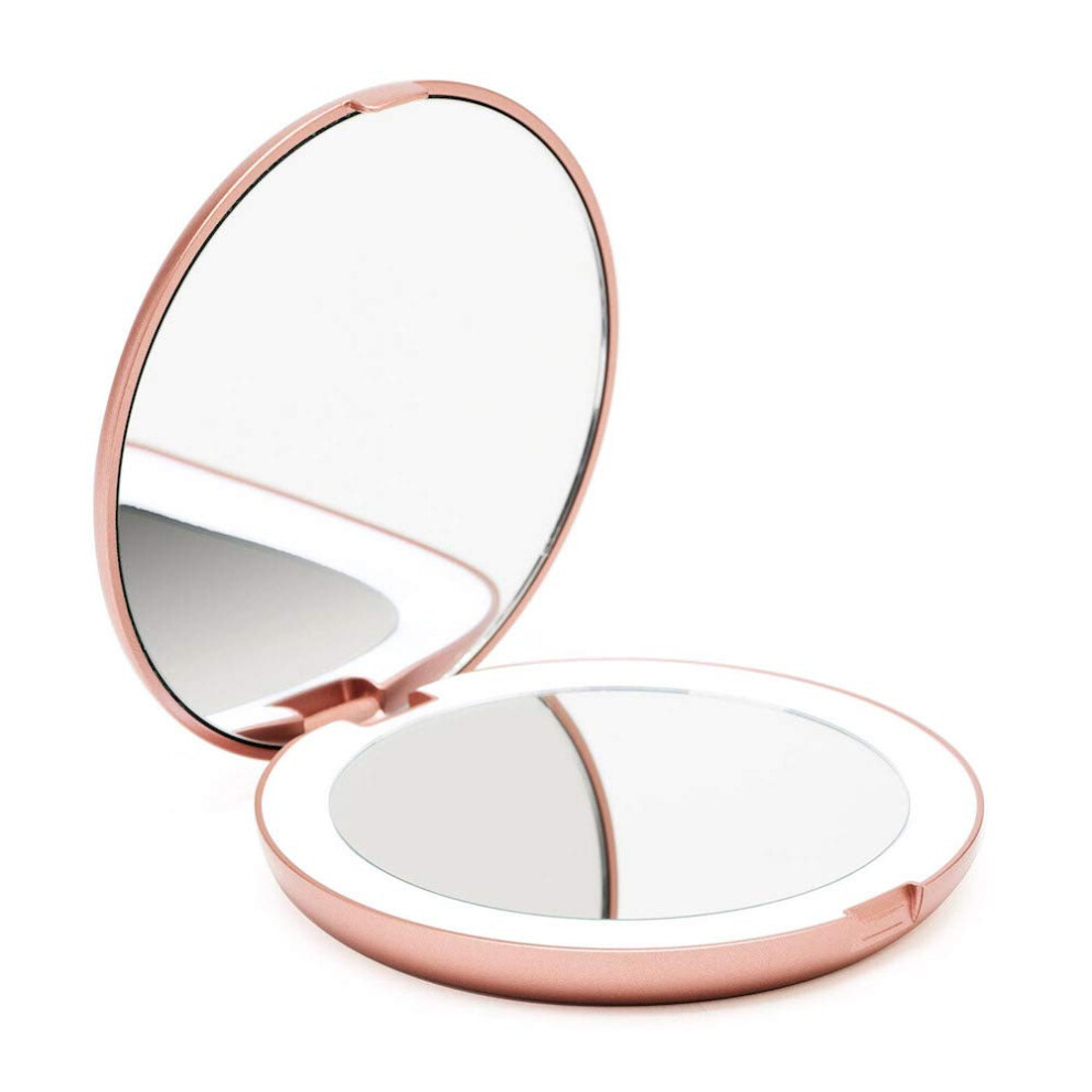 LED Compact Makeup Mirror for Handbag, 1X/10X Magnifying - Natural Daylight LED, Travel Size, Portable, Large 127mm Wide
