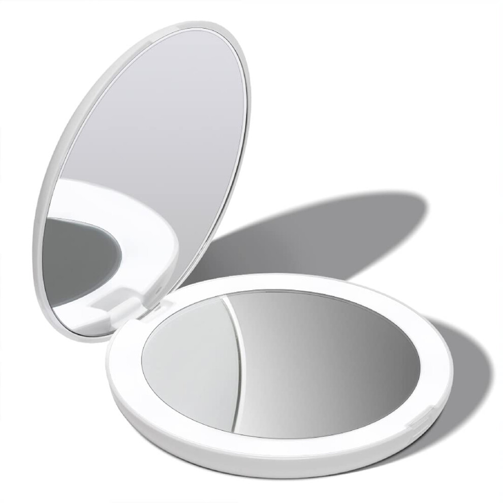LED Lighted Travel Makeup Mirror, 1X/10X Magnification - Daylight Led, Compact, Portable, Large 127mm Wide Illuminated Mirror, Silk White (Lumi)