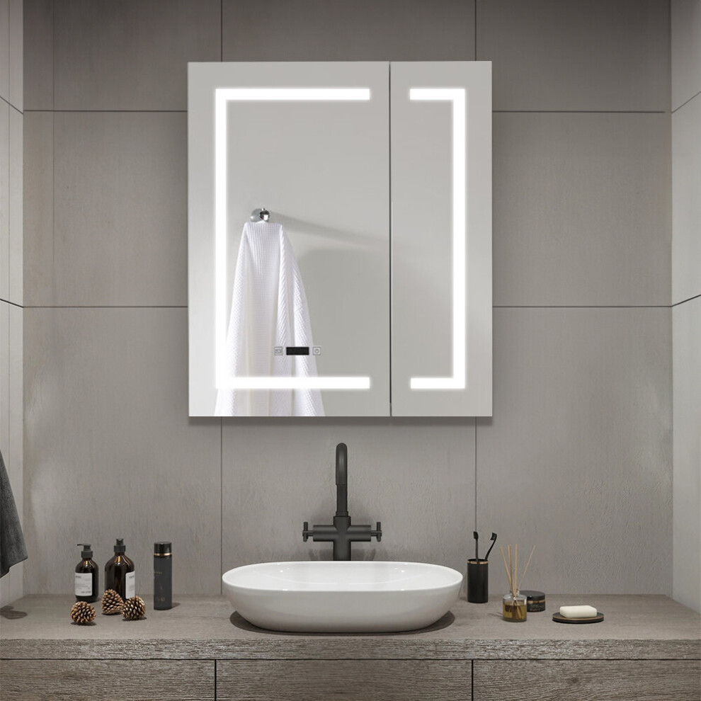Livingandhome Frameless 2-Door LED Mirror Cabinet with Clock Display