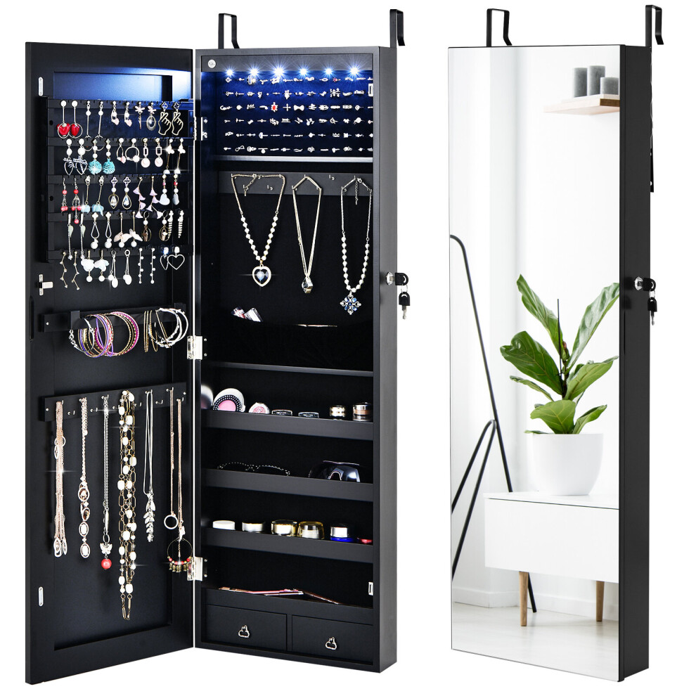 Lockable Jewelry Storage Cabinet Standing Hanging Full Length Mirror