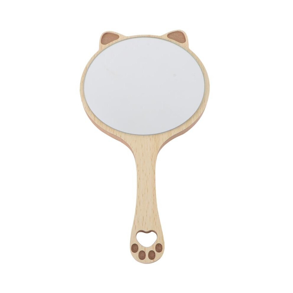 Lovely Wooden Handheld Mirror Cat Ear Girl Cosmetic Mirror Home Makeup Tool