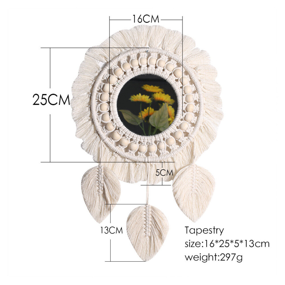 Macrame Wall Acrylic Mirror Boho Round Wall Hanging Tapestry Home Decor for Apartment Living Room Bedroom Baby Nursery