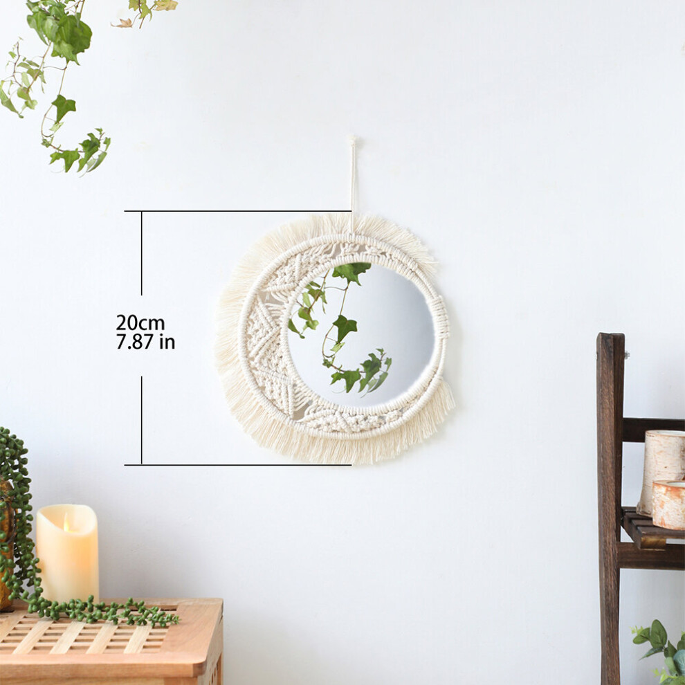 Macrame Wall Mirror Boho Home Decor Round Decorative Acrylic Mirrors for Living Room Bedroom Girl Baby Nursery Decoration Gift
