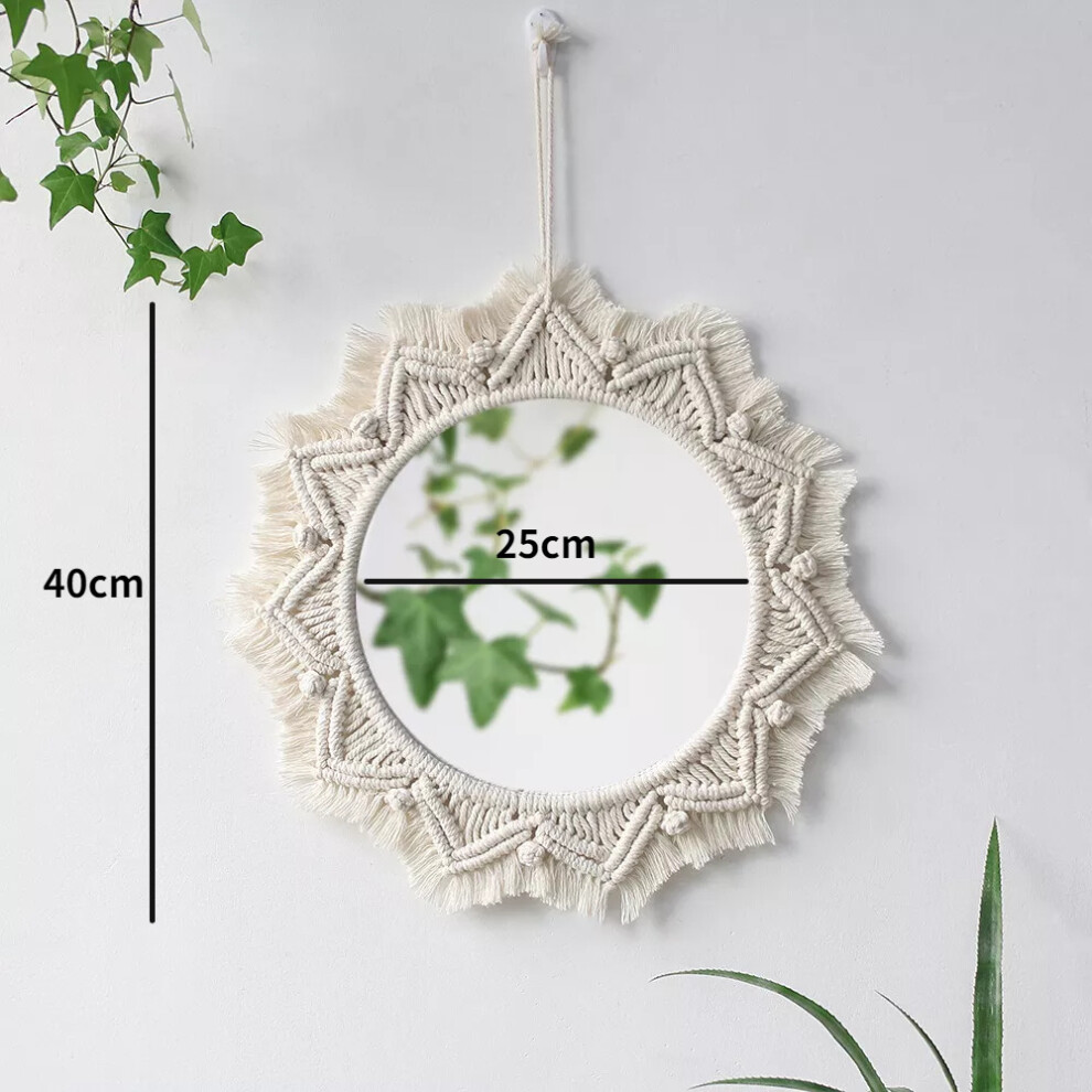 Macrame Wall Mirror Boho Round Mirrors Art Home Room Decor for Apartment Living Room Bedroom Baby Christmas Decoration Gift