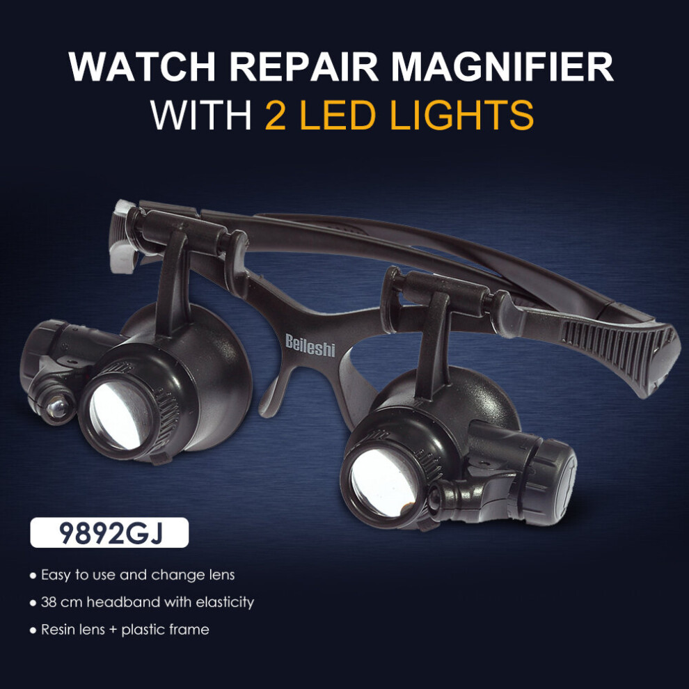 Magnifying Glasses With 2 LED Lights For Jewllers 10X 15X 20X 25X Repair Magnifier Glasses Loupe Microscope