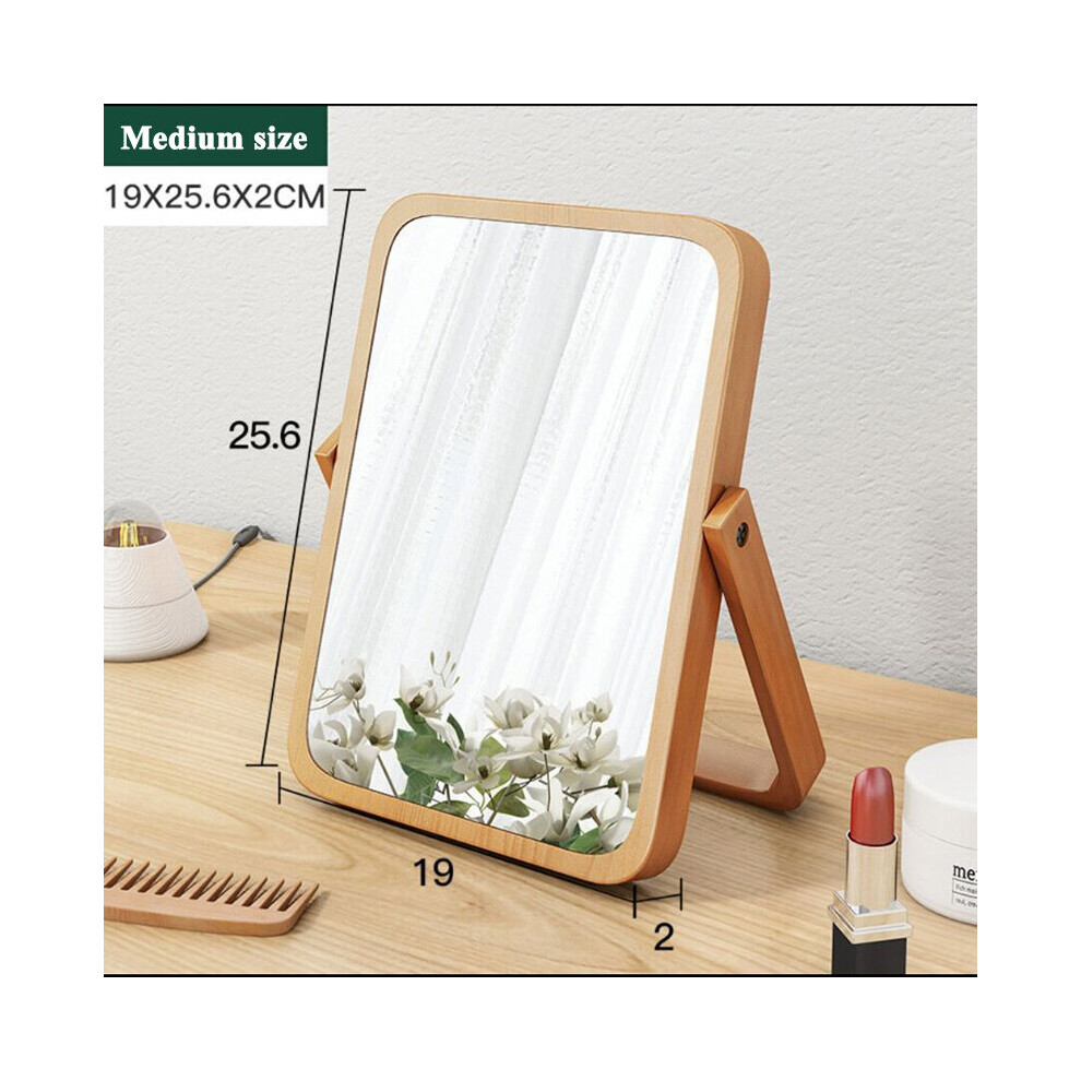 Make Up Mirror Retro European Wood Tabletop Turnover Glass Convenient Decorative Folding Squared Home Dormitory Nordic Style