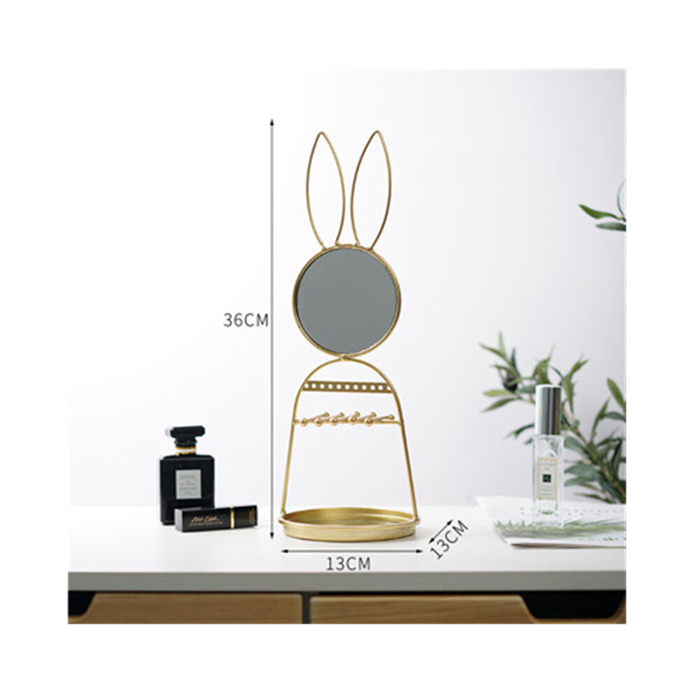 Makeup Mirror Table Rabbit Stand Retro Mirror Cosmetic Metal Portable Eye Shape Mirror Jewelry Storage Home Desktop Decor