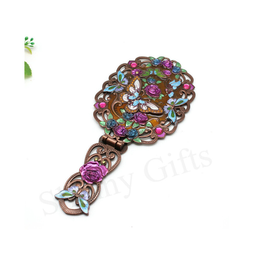 Metal Enamel Butterfly on Flower Handleable Mirror Wedding