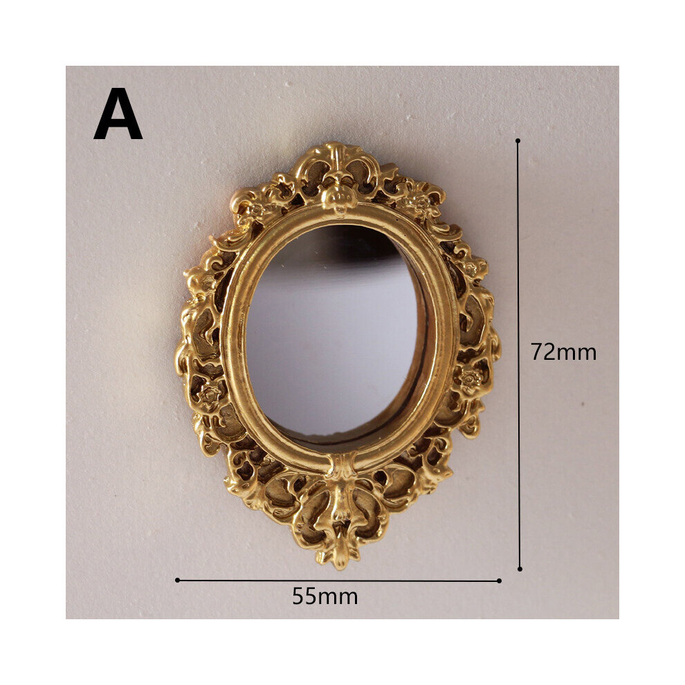 Mini Classical Mirror for Dollhouse Circular Carved Accessories Living Scene Model for European Style Doll